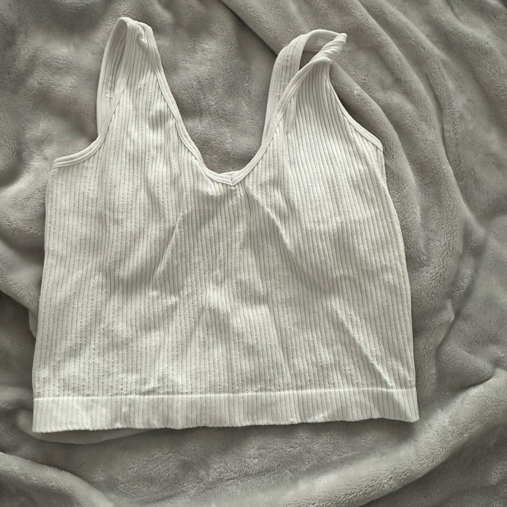 Free People White Ribbed Tank Top